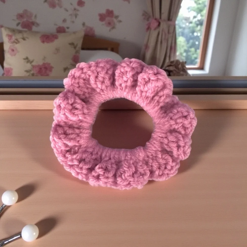 Chic Pink Crochet Hair Scrunchie